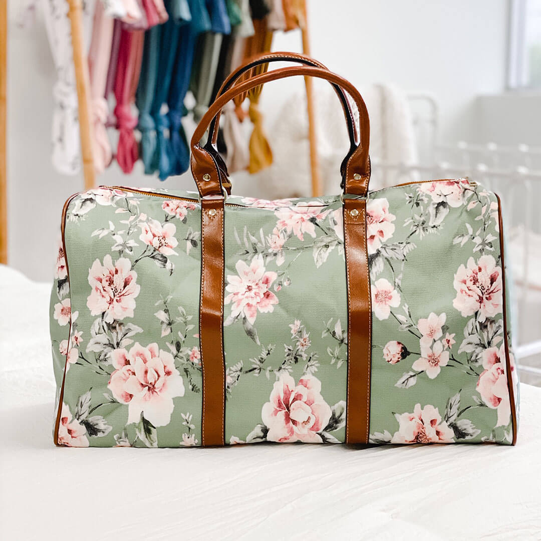 sage and blush floral overnight hospital bag 
