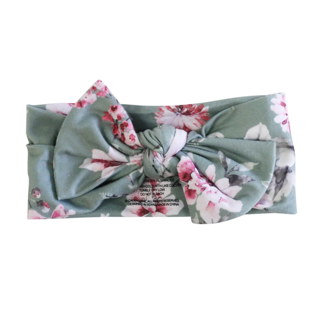 blush and sage floral knit large bow headwrap