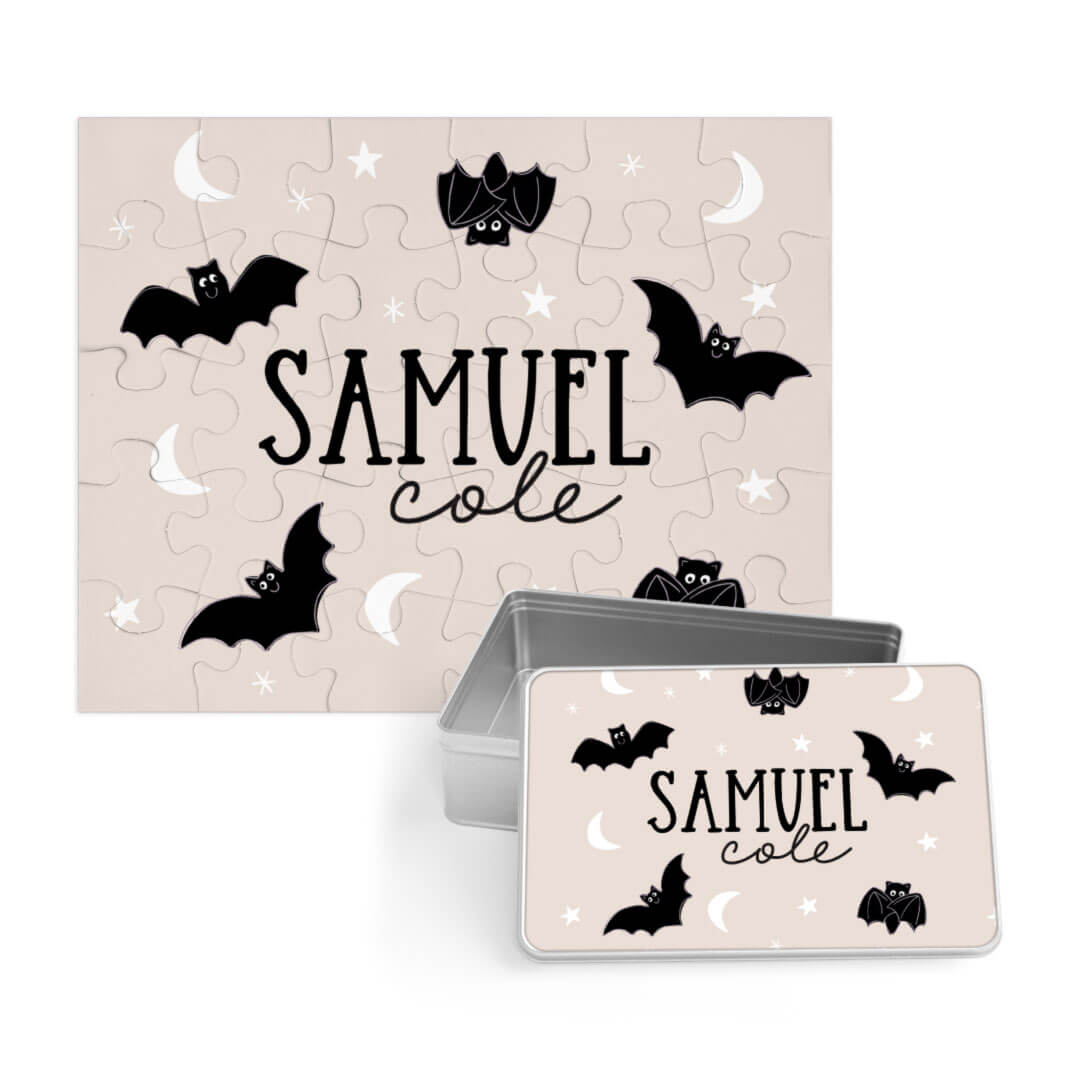 scaredy bats personalized puzzle with matching tin 
