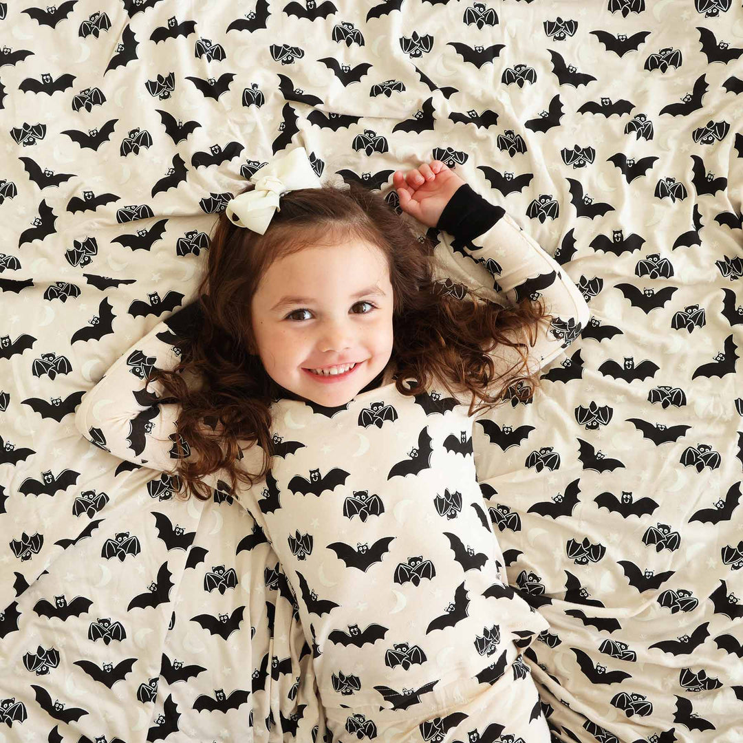 tan and black bat double sided bamboo blanket for kids 