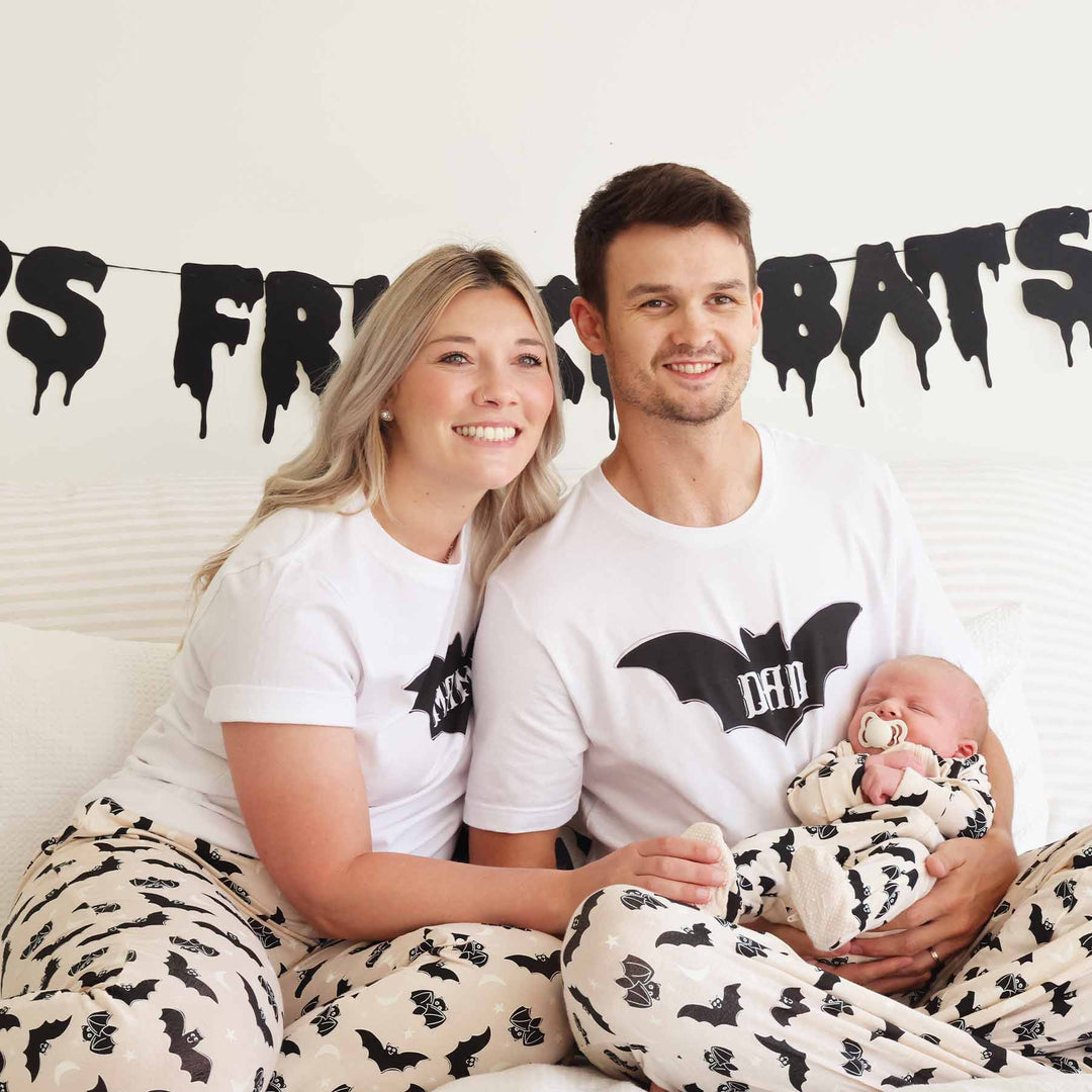 matching family pajamas with bats 