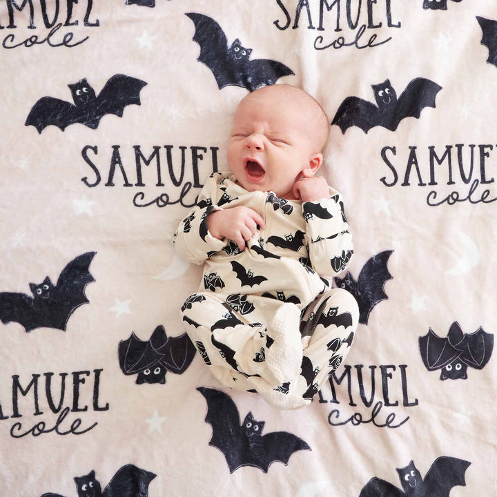 halloween personalized blanket for kids with bats