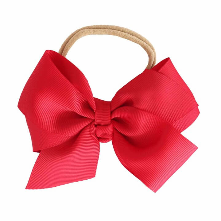 scarlet red ribbon bow headband for babies 