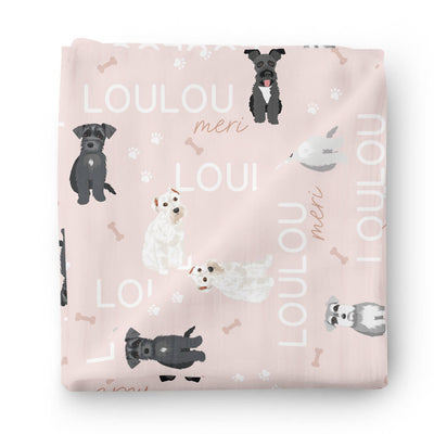 pink swaddle for babies personalized with name and schnauzers 