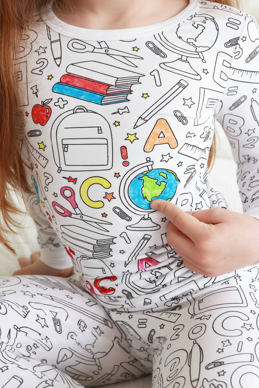 school days color me pajama two piece set 