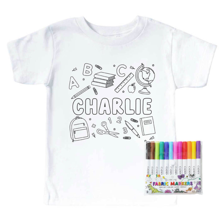 color me kids tshirt school themed with markers 