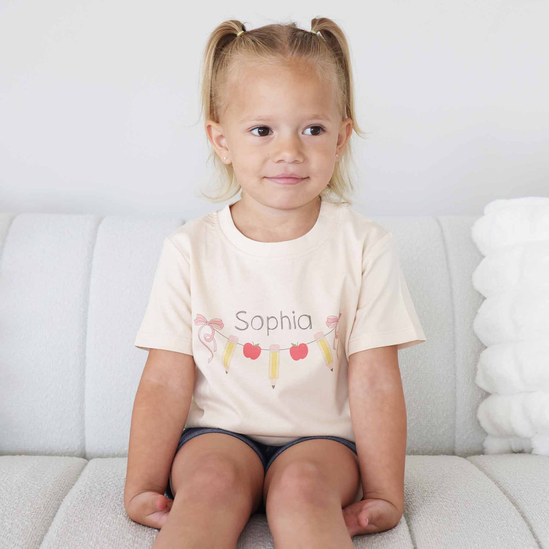 girls back to school shirt natural personalized with name 