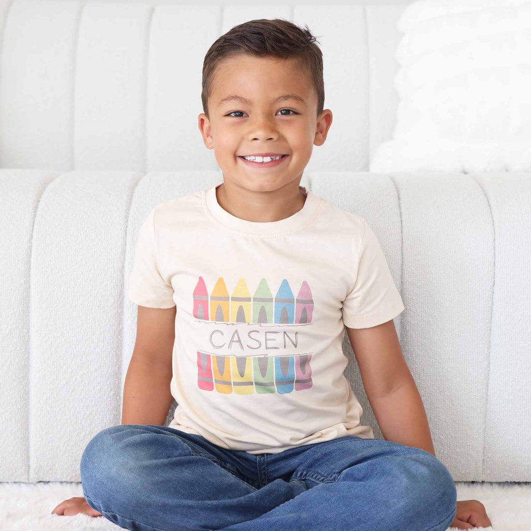 personalized crayon kids graphic tee