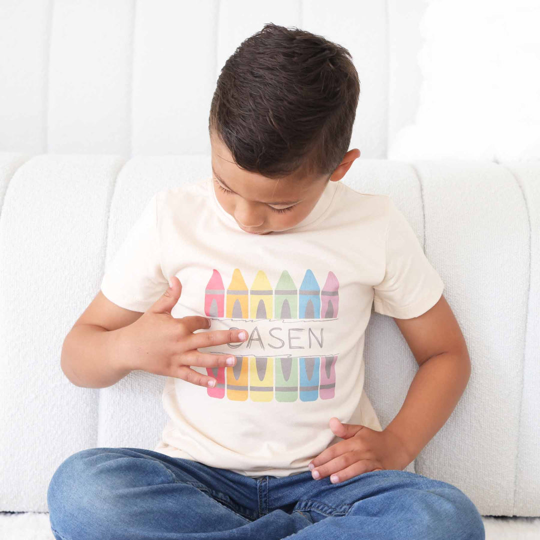 name and crayon personalized graphic tee for kids