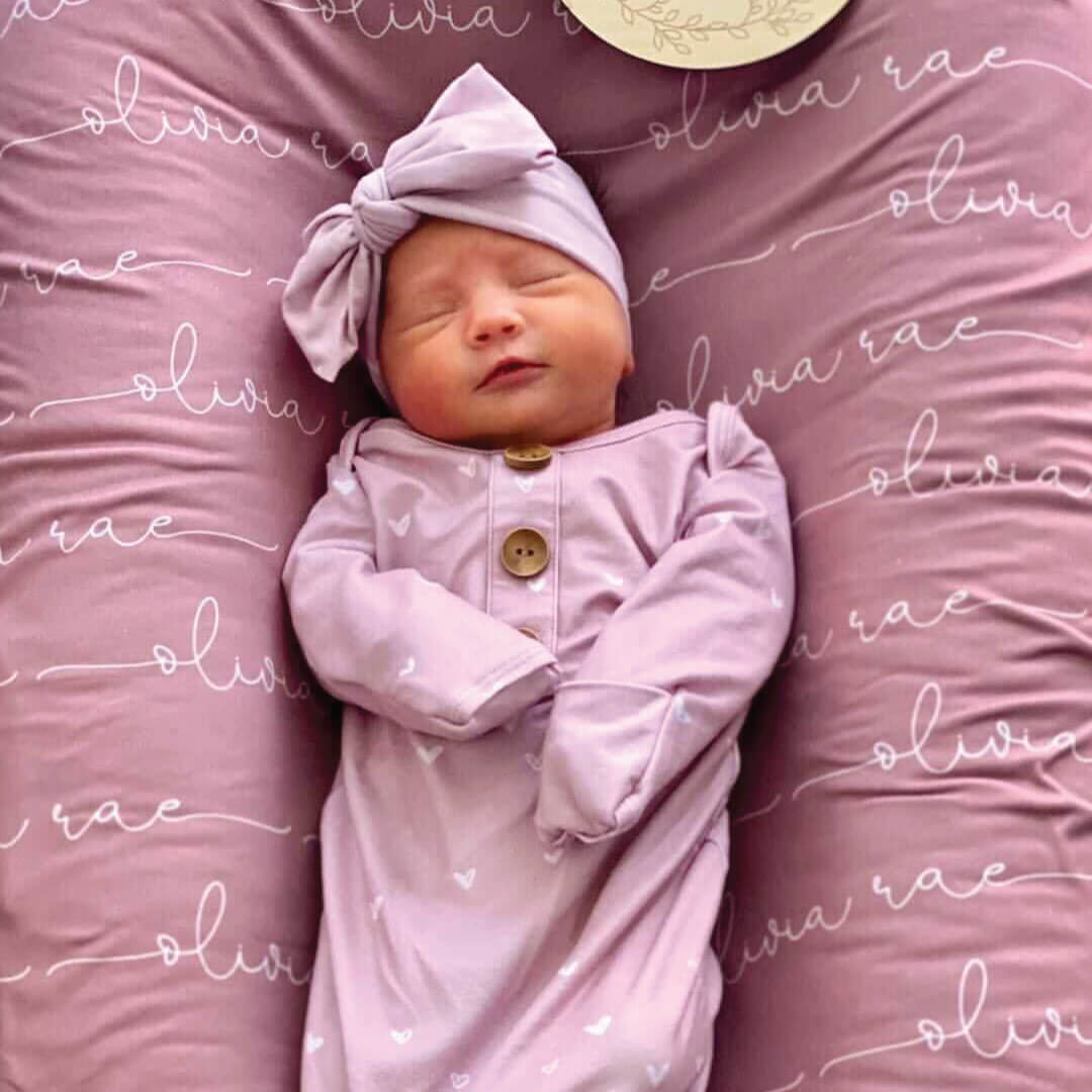 light dusty rose personalized baby name swaddle blanket script font