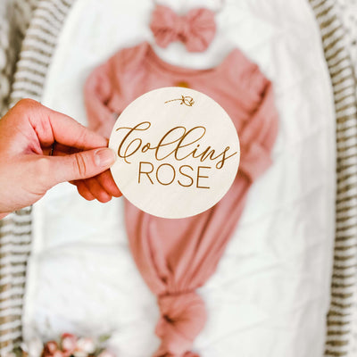 personalized baby name wood announcement with flower 