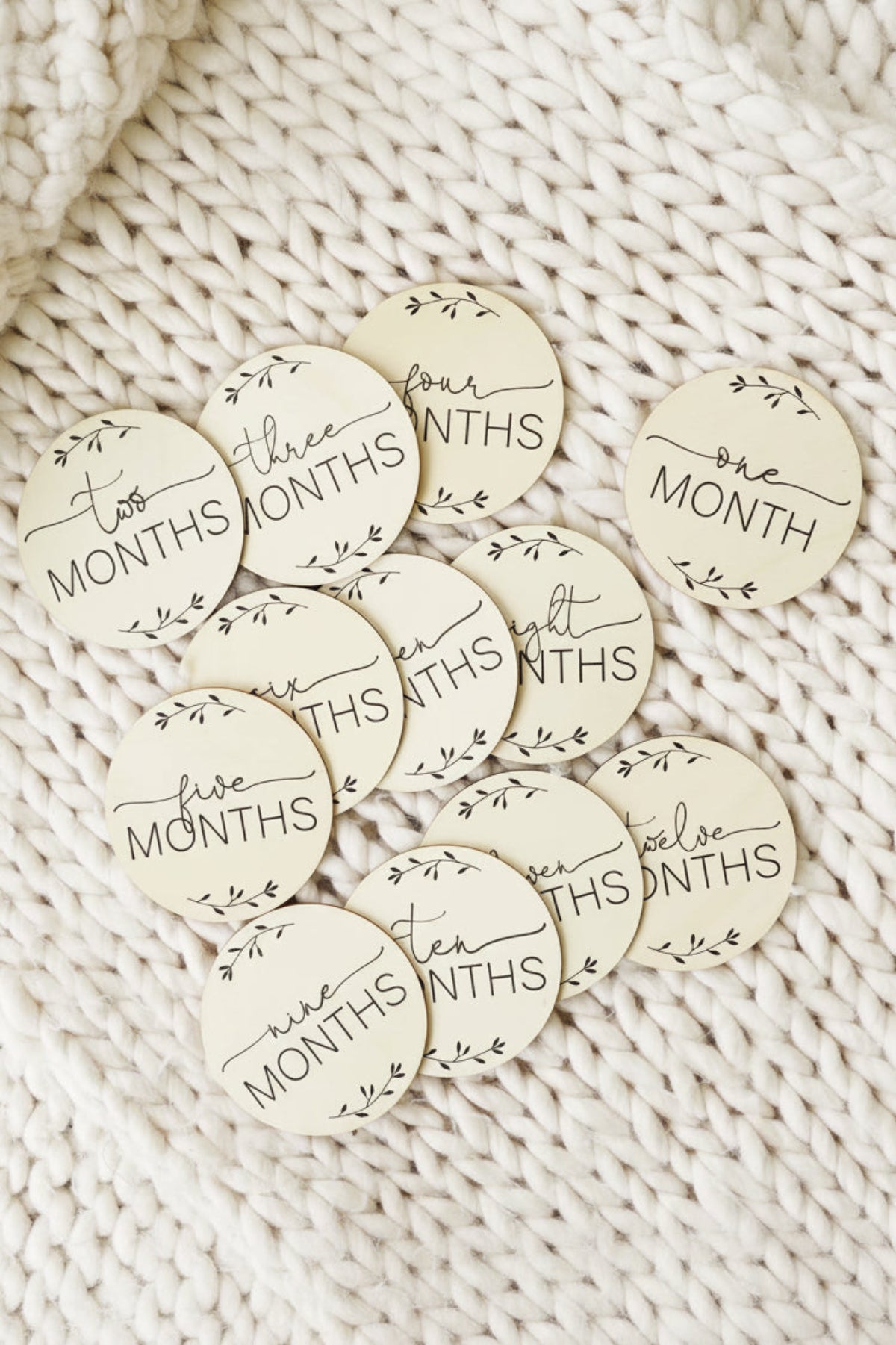 Script Minths Monthly Milestone Wood Announcement in Leafy Design | Caden Lane