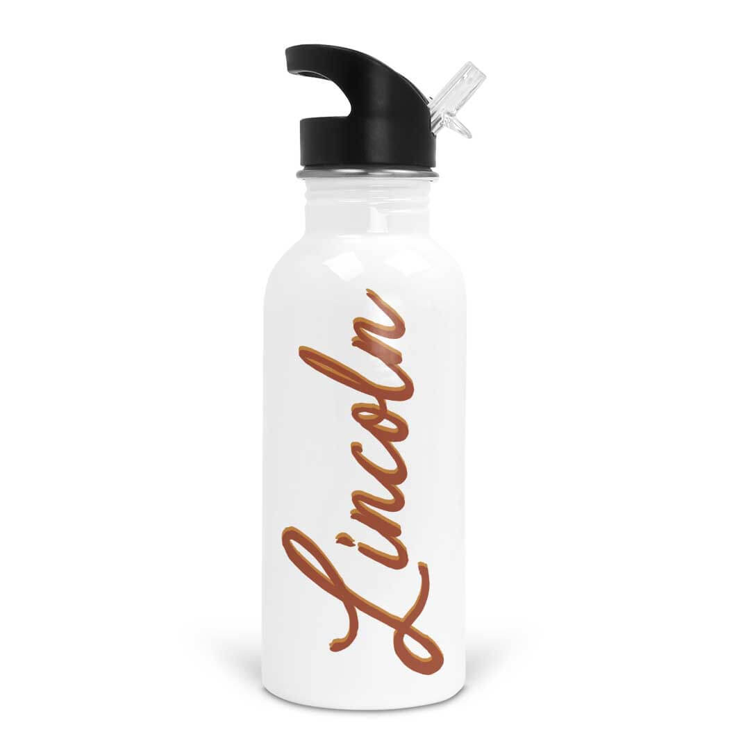rust and mustard personalized kids water bottle
