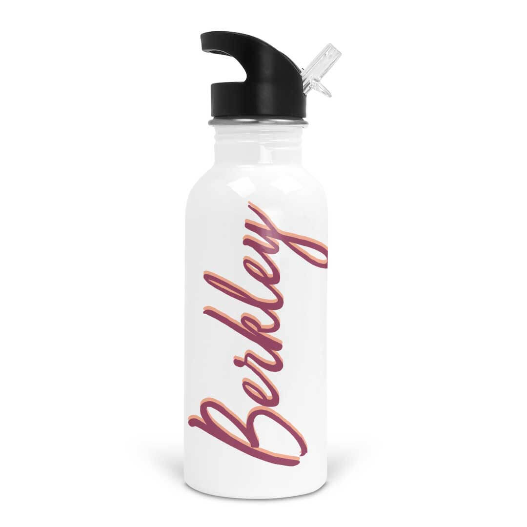 wine and peach script personalized kids water bottle 