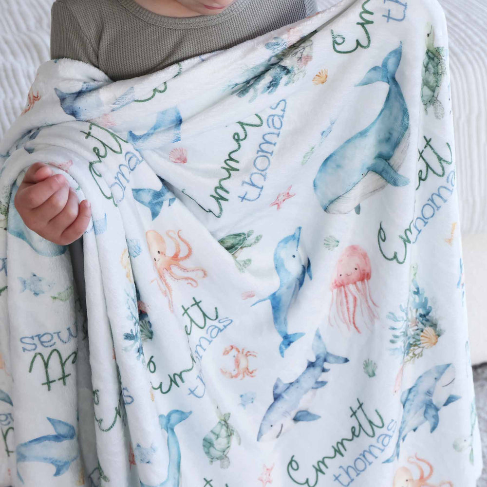 kids personalized blanket sea life