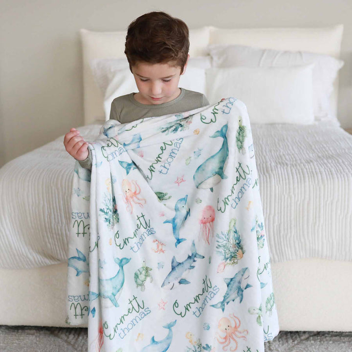 ocean animal personalized blanket for kids 