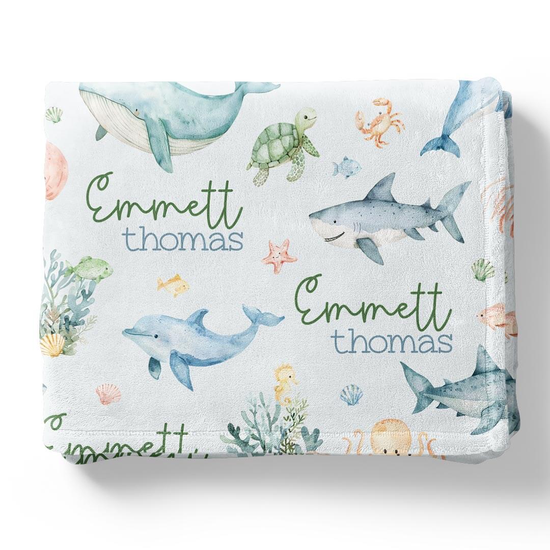 sea life personalized blanket for kids