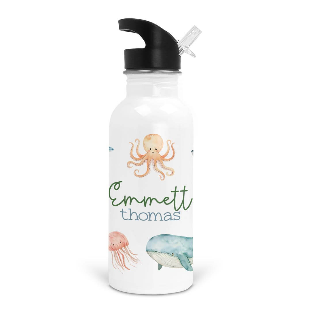 sea animal personalized kids water bottle