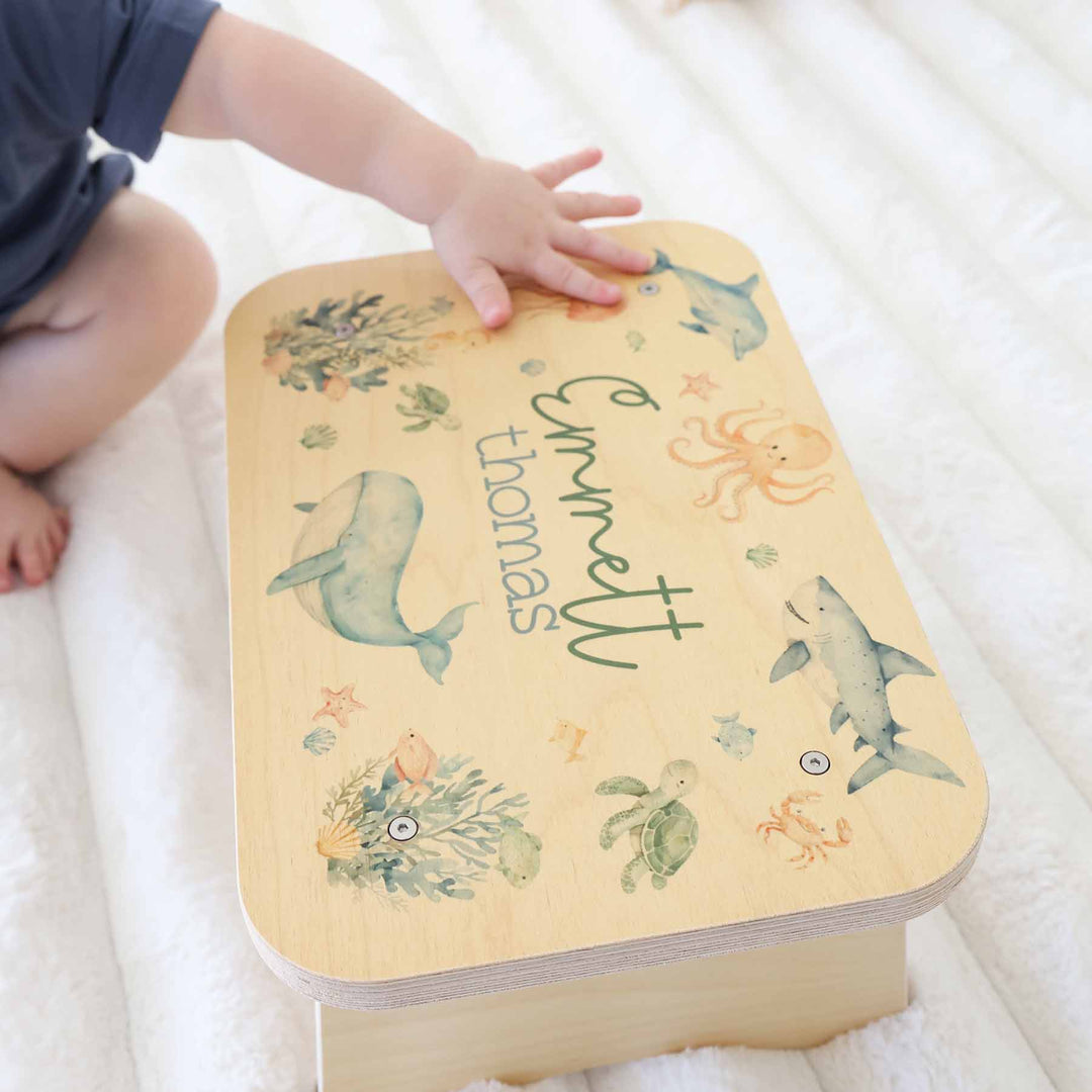 ocean themed personalized step stool for kids 