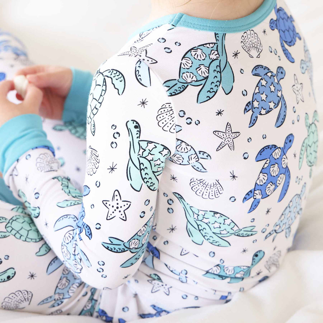 kids two piece pajama set with sea turtles