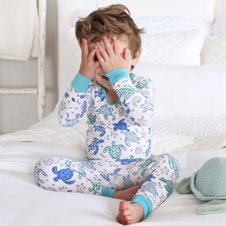 sea turtle splash two piece pajama set for kids 