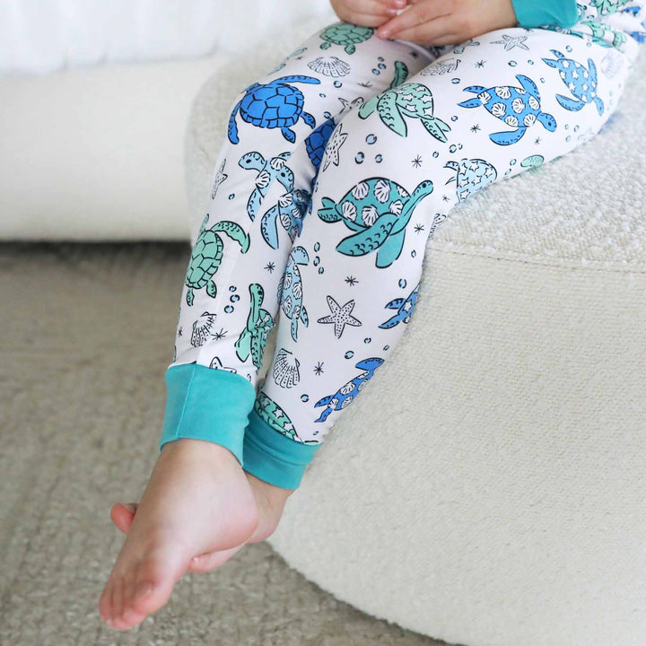 sea turtle splash two piece pajama set for kids 