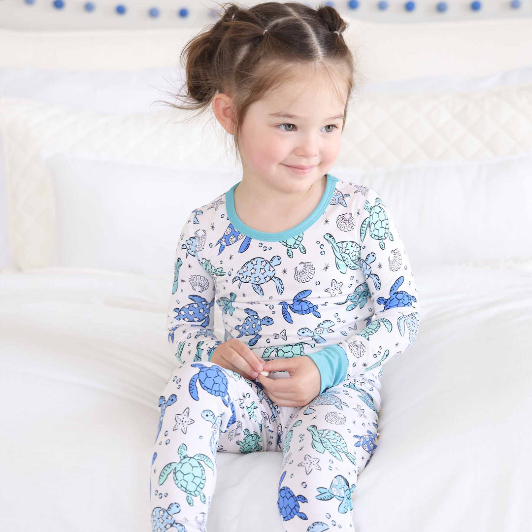 kids bamboo pajamas with sea turtles