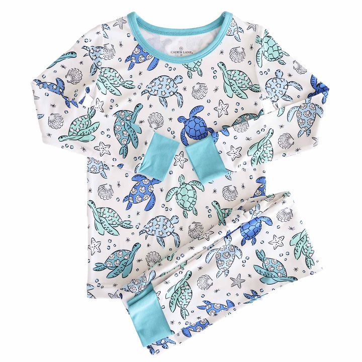 kids bamboo pajamas with sea turtles 