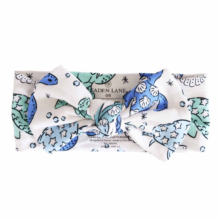 sea turtle splash knit large bow headwrap
