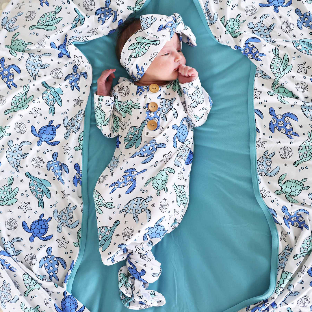 bamboo baby headwrap sea turtle