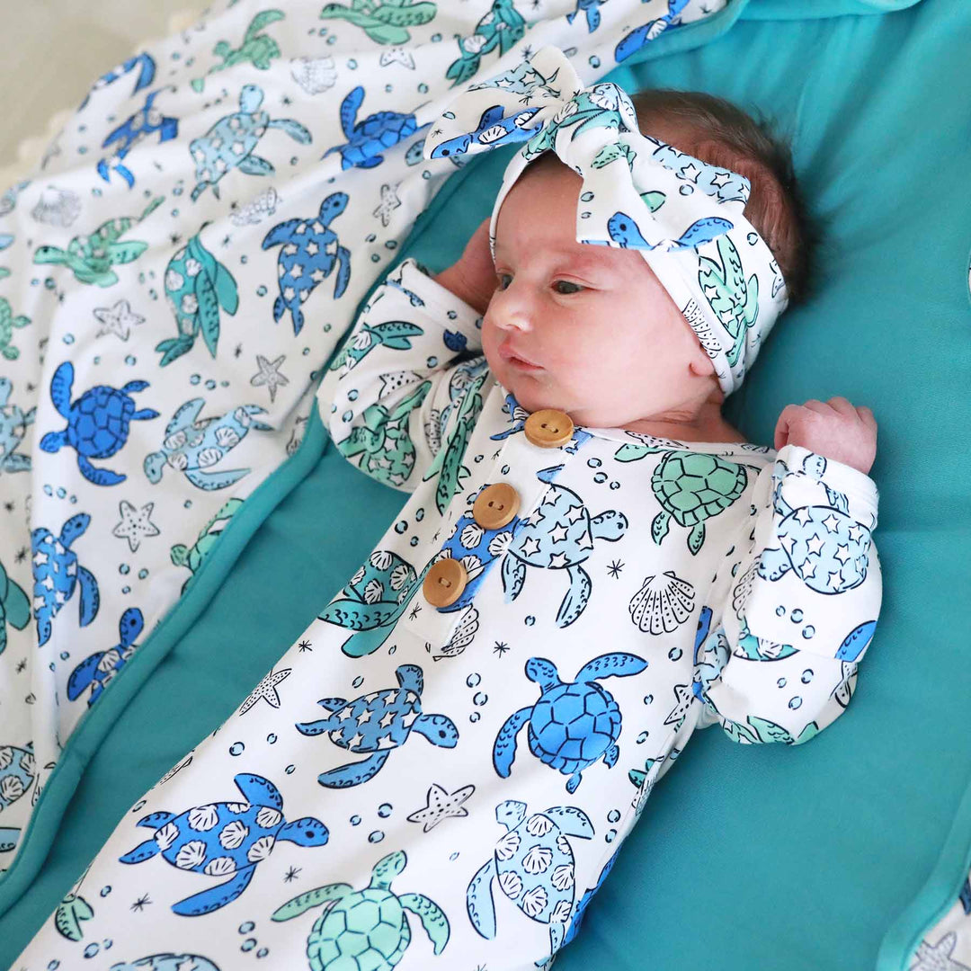 sea turtle splash baby knot gown 