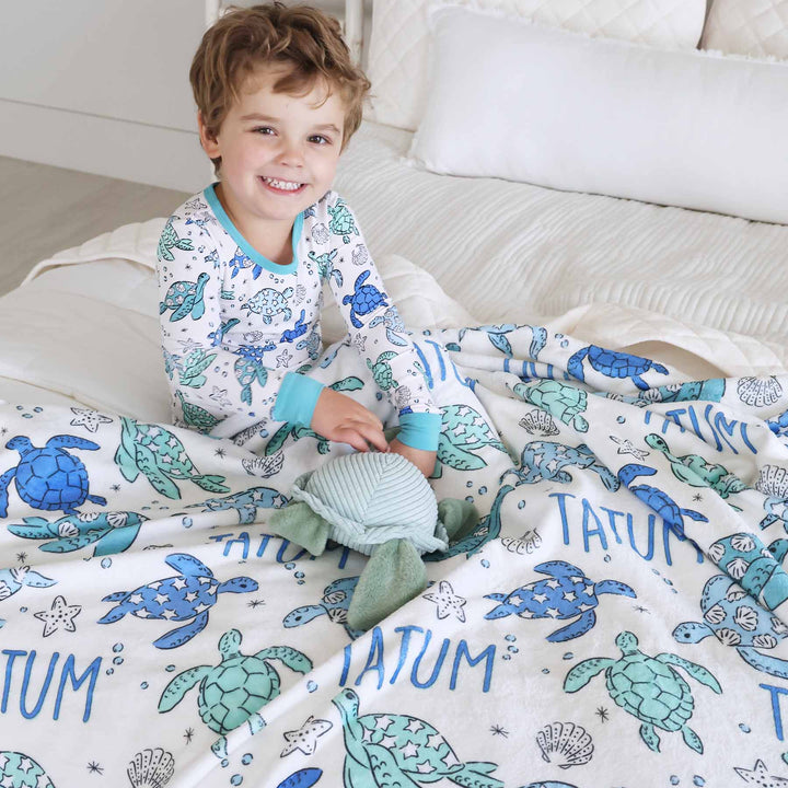 Sea Turtle Splash Personalized Toddler Blanket Caden Lane