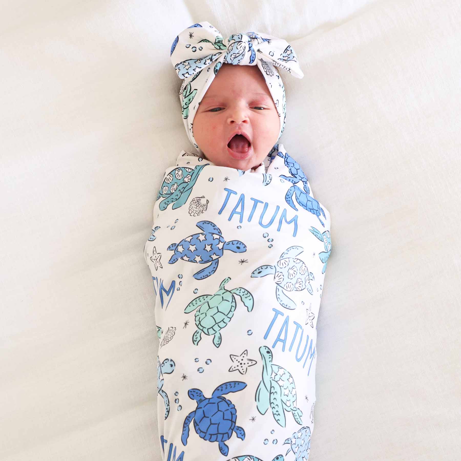 Sea Turtle Splash Personalized Swaddle Blanket