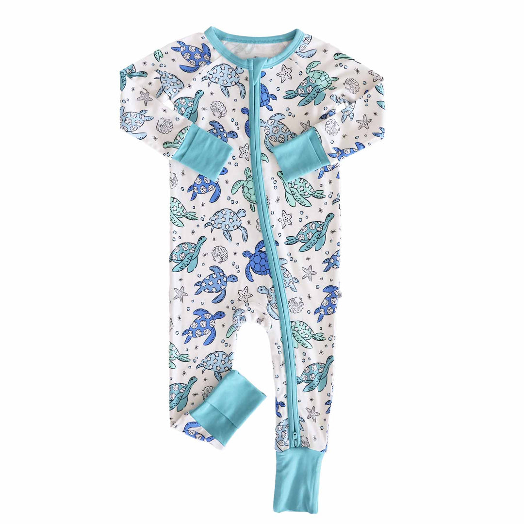 sea turtle splash convertible zip romper for babies 