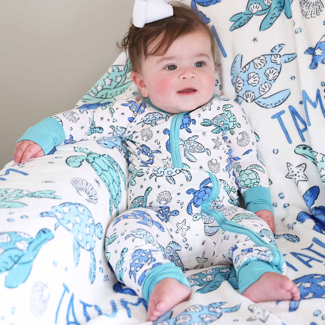 baby zipper romper with sea turtles