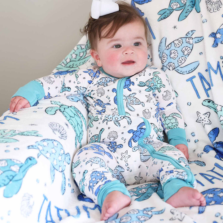 baby zipper romper with sea turtles