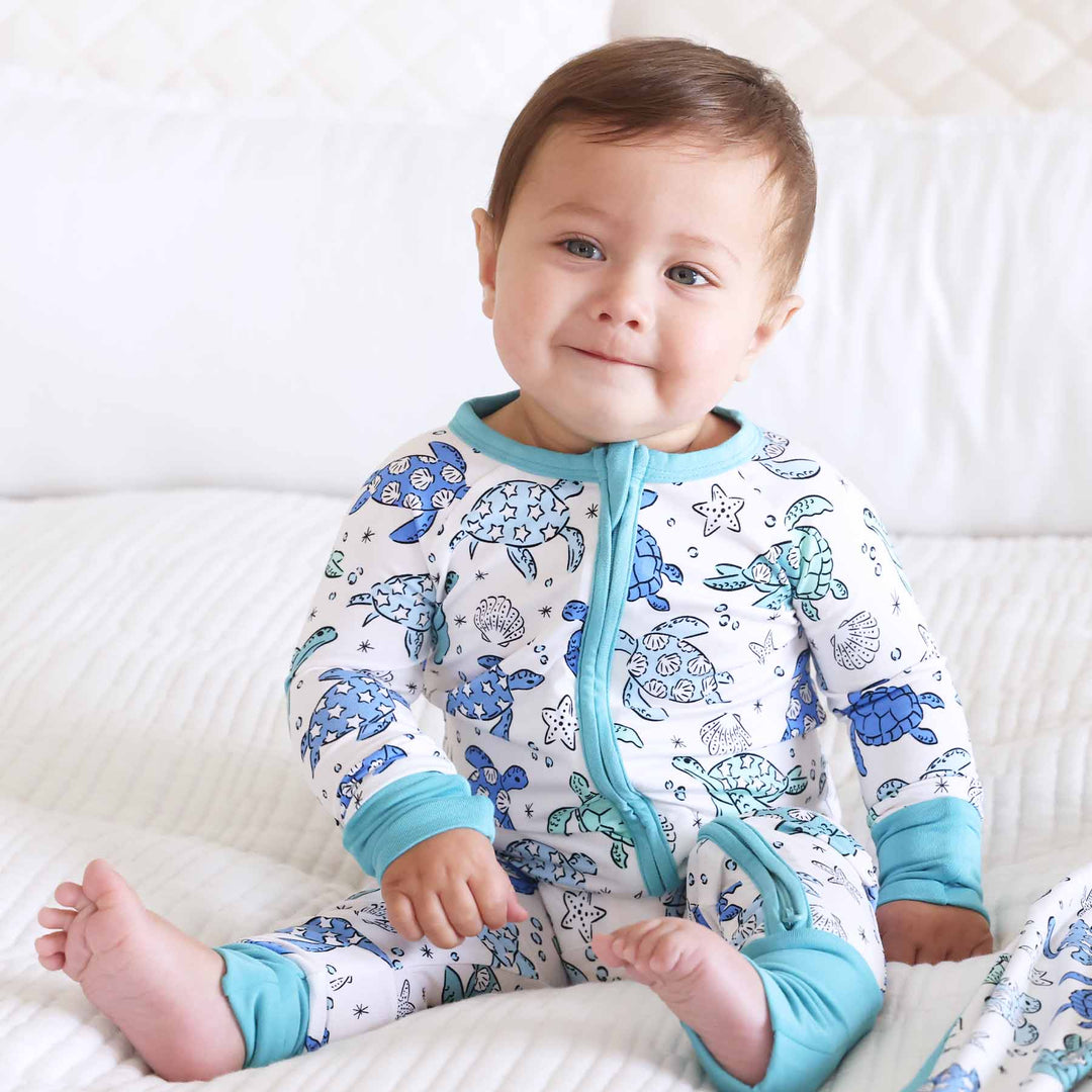 sea turtle splash convertible zip romper for toddlers