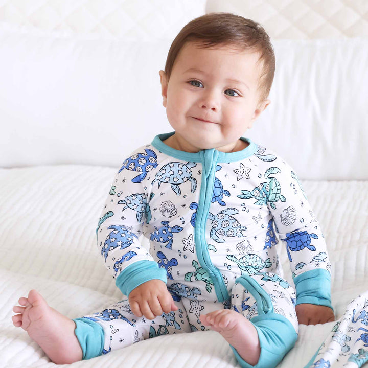 sea turtle splash convertible zip romper for toddlers