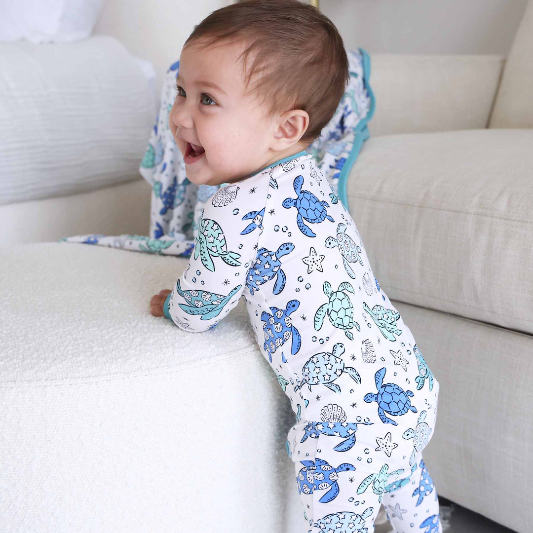 sea turtle splash romper pajama gender neutral