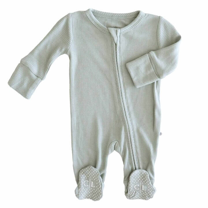 seagrass bamboo waffle zipper footie for babies non personalized 
