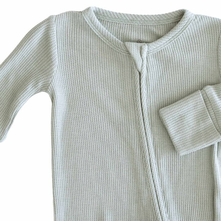 light green bamboo waffle zipper footie with flip mitts and footies 