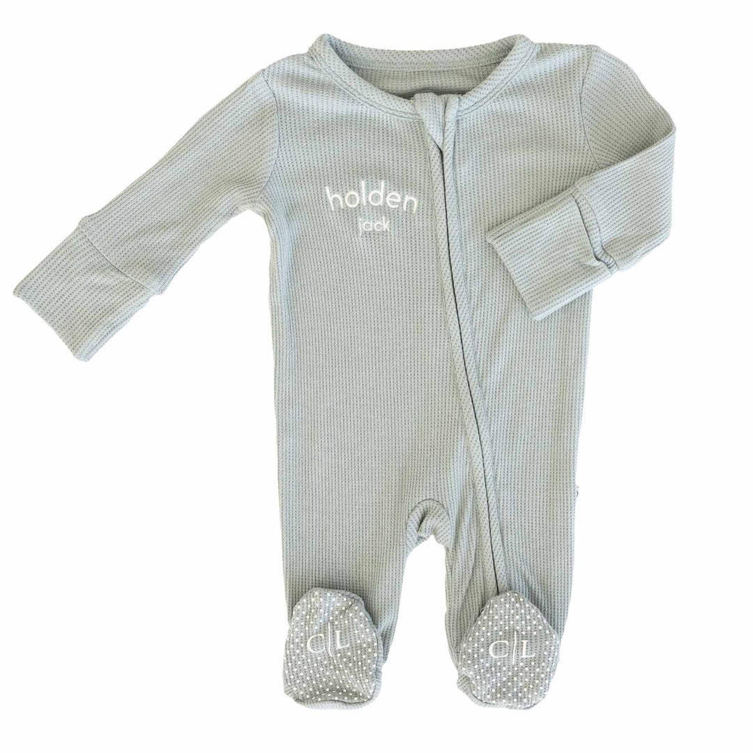 Embroidered Bamboo Waffle Zipper Footie | Mountain Haze