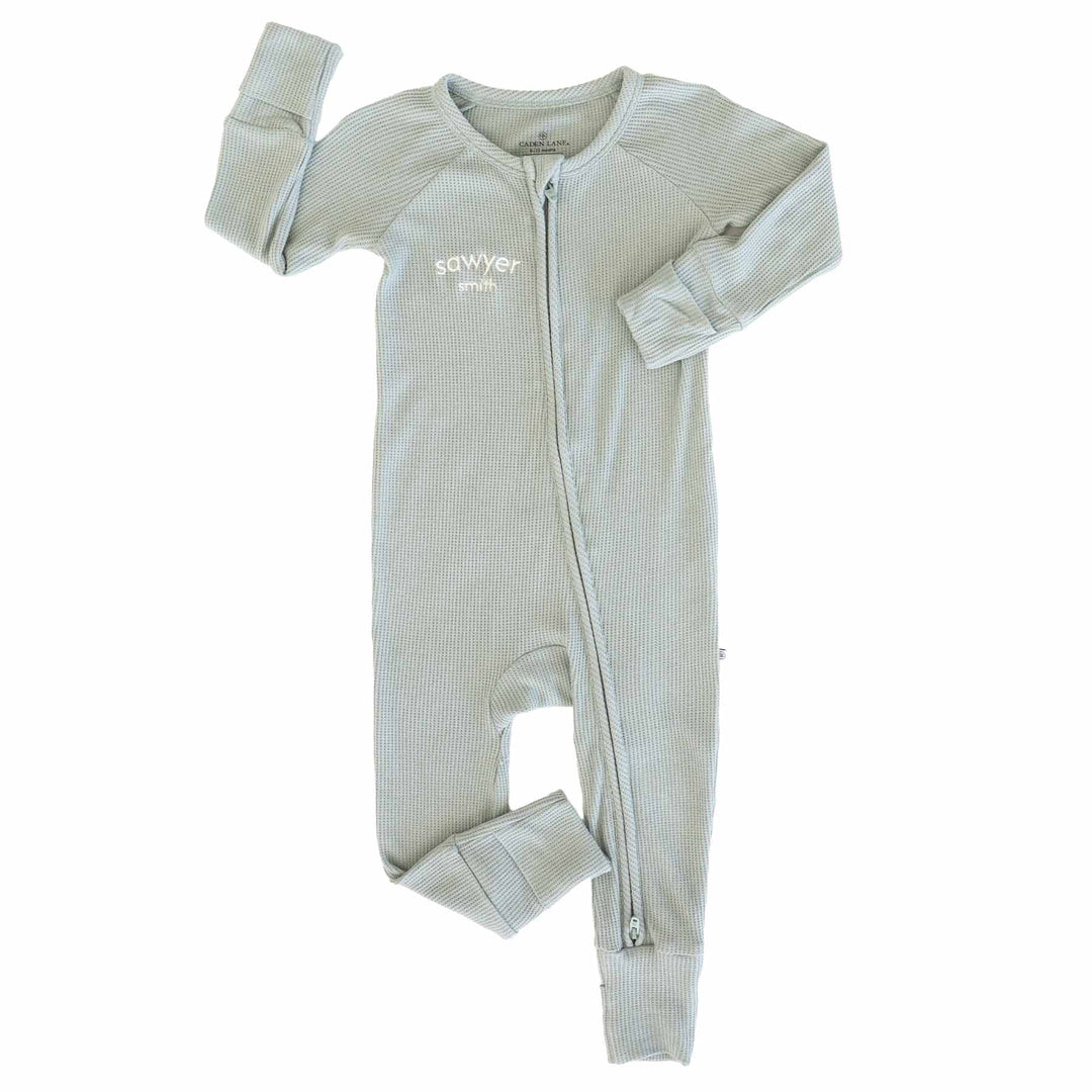 Embroidered Bamboo Waffle Convertible Zip Rompers | Mountain Haze