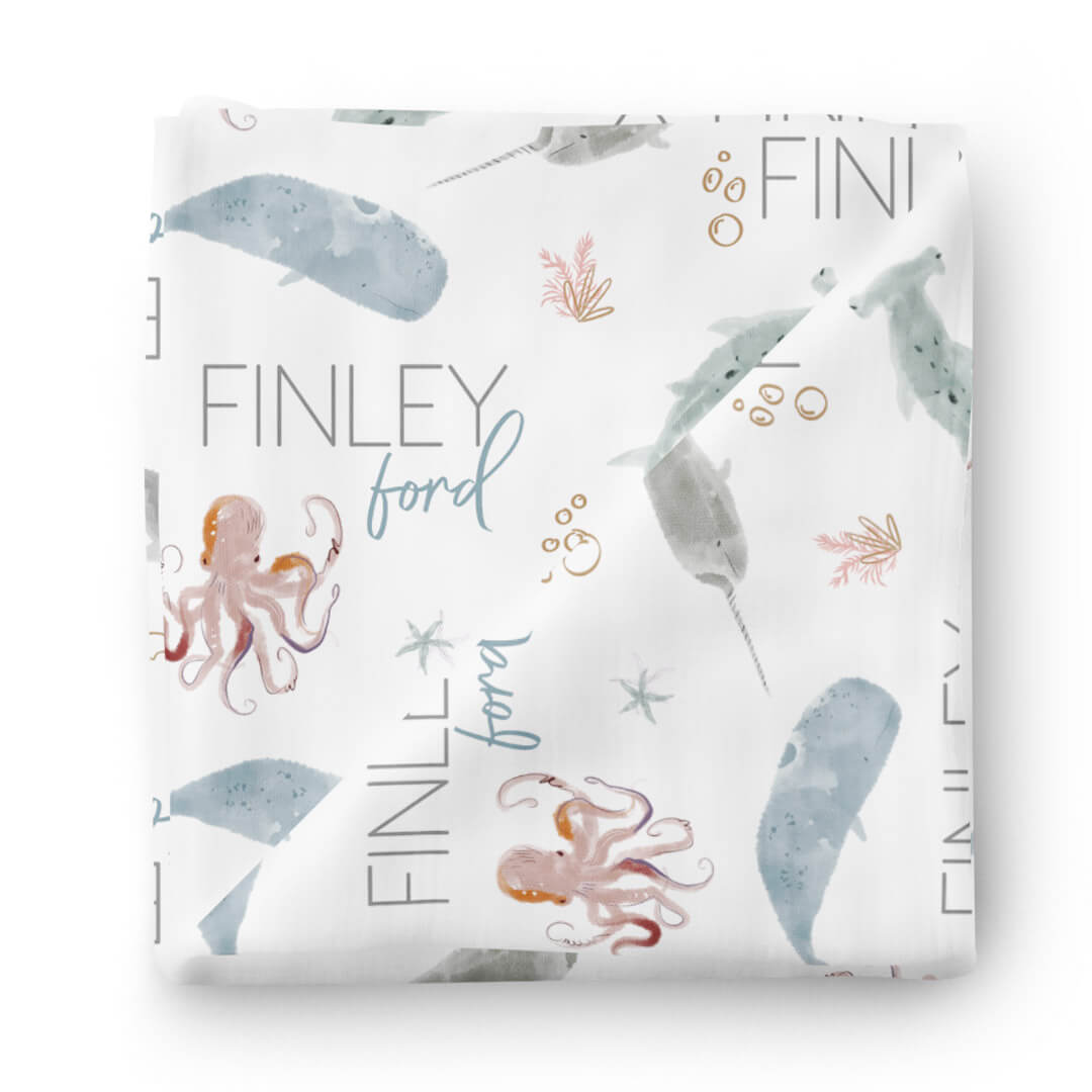 personalized swaddle blanket sea creatures