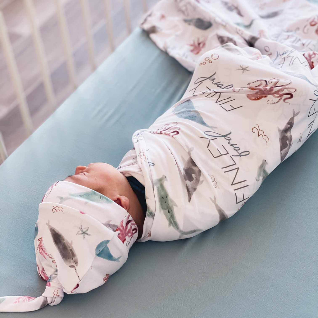 Sea Life Personalized Name Swaddle Blanket
