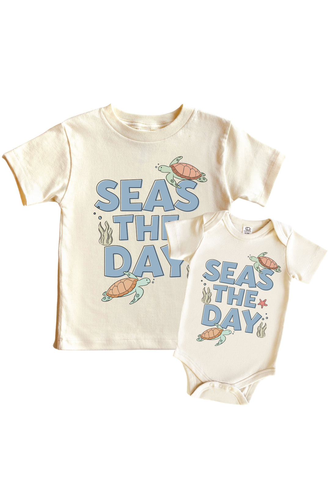 seas the day graphic bodysuit and kids tee in natural – ocean-themed baby graphic tee
