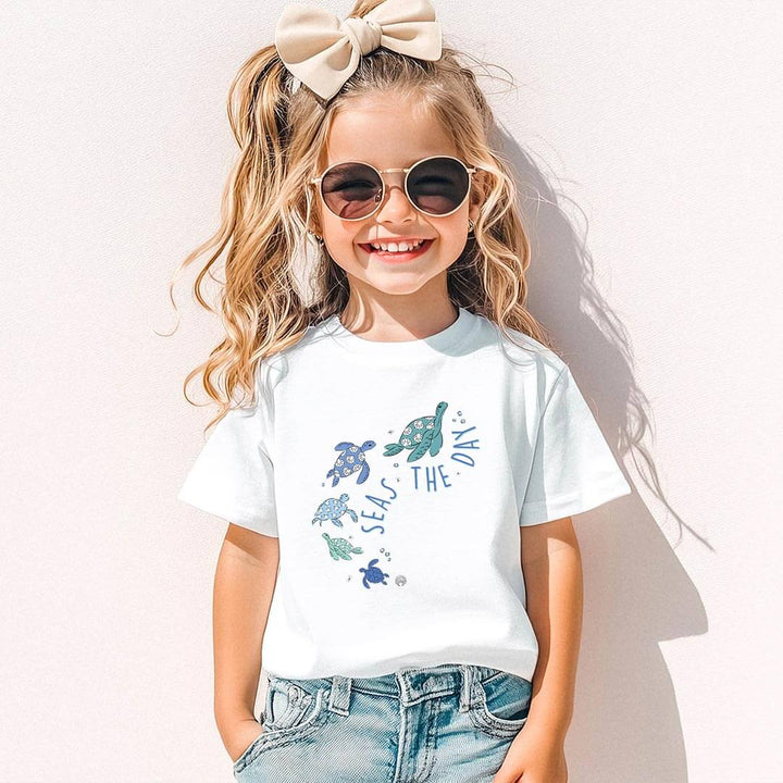 seas the day sea turtle graphic tee for girls 