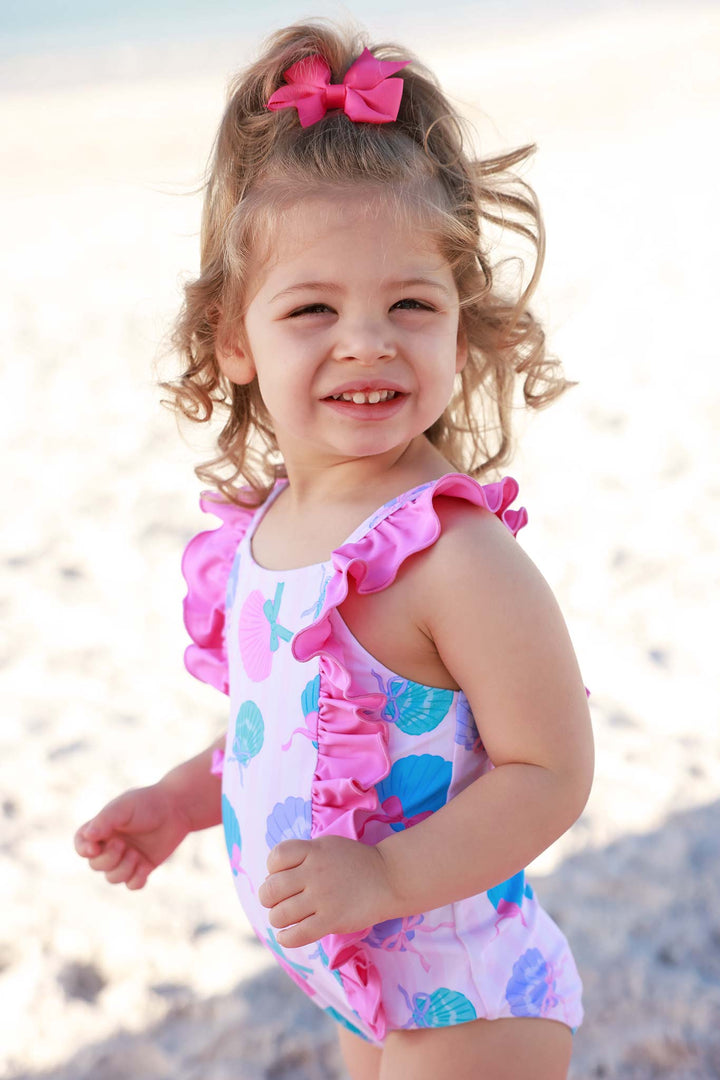 seaside sweetie double ruffle one piece swimsuit for girls 