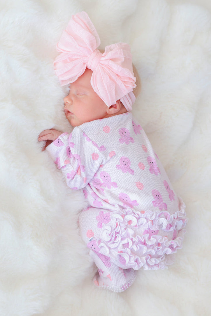 Bamboo Waffle Ruffle Zipper Footie | Sea Snuggles