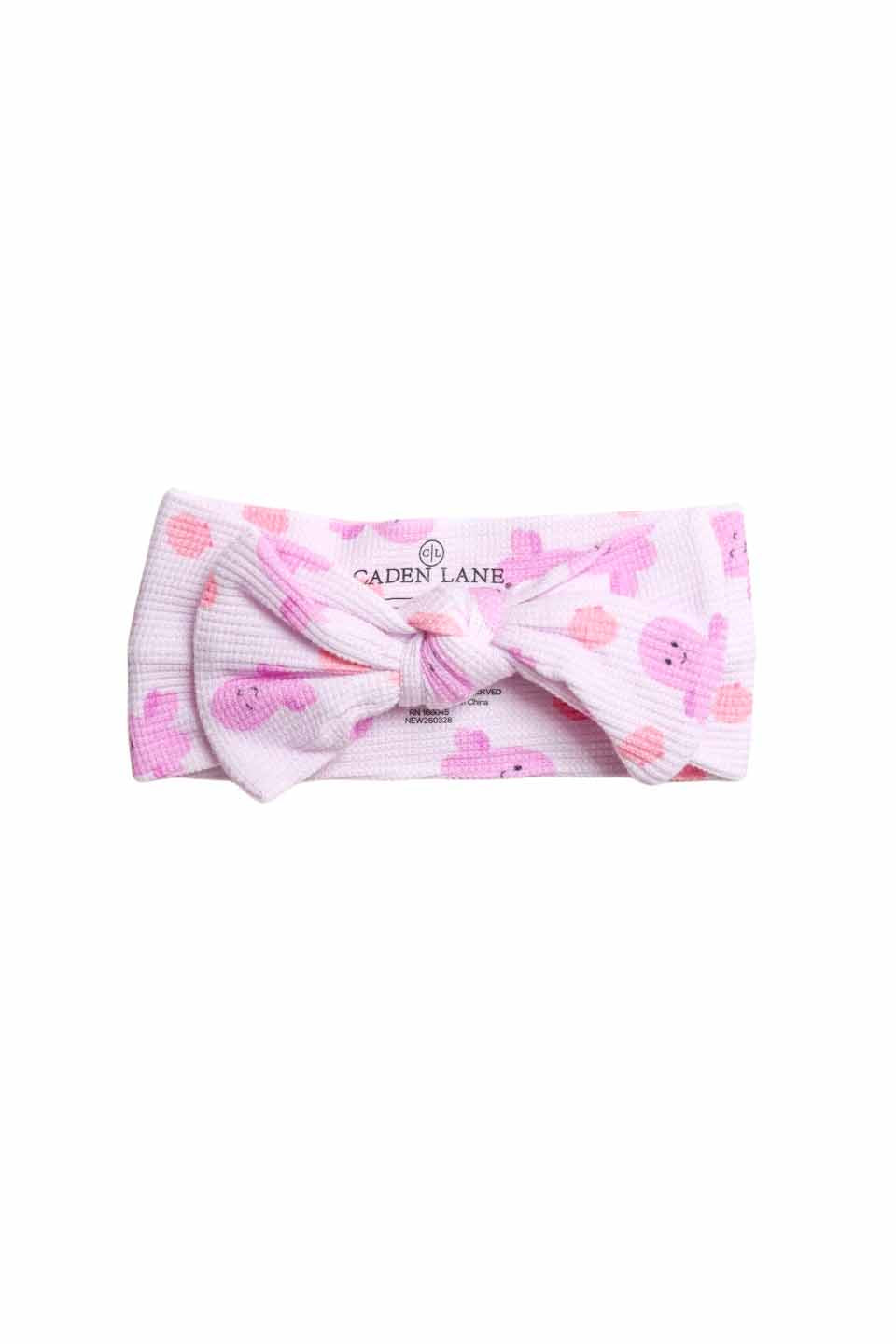 sea snuggles bamboo waffle knit large bow headwrap in girly octopus print — flat lay product shot on white background